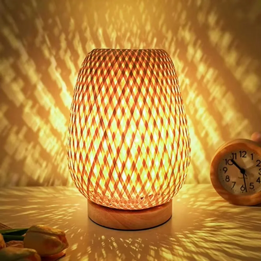 Desk Setup Study - Bamboe Geweven lamp Eenvoudige Slaapkamer Studie