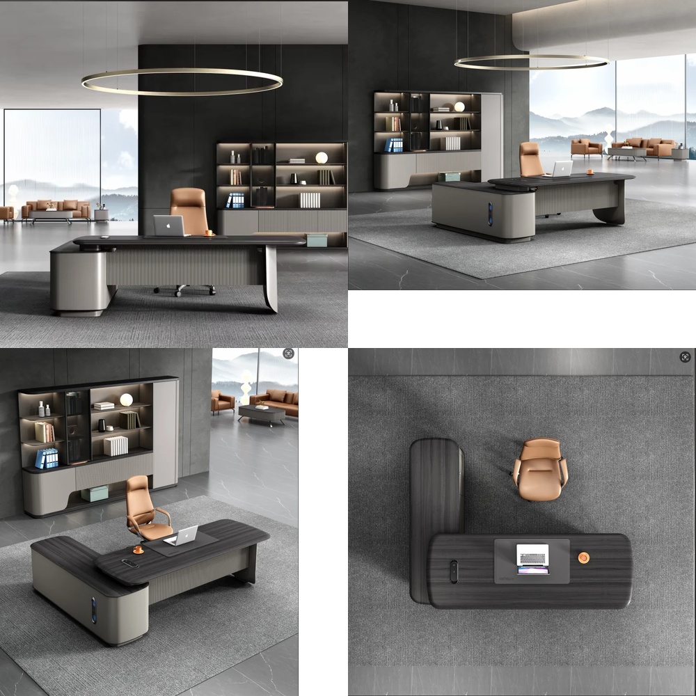 Desk Setup L Shaped - Modern luxe L-vormig bureau met bijzettafel