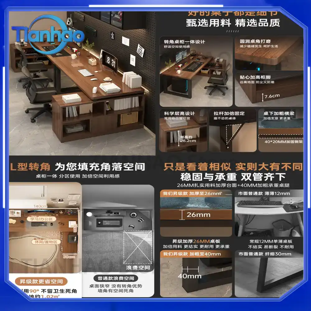 Desk Setup L Shaped - L-vormig gamingbureau met boekenplank voor dubbele