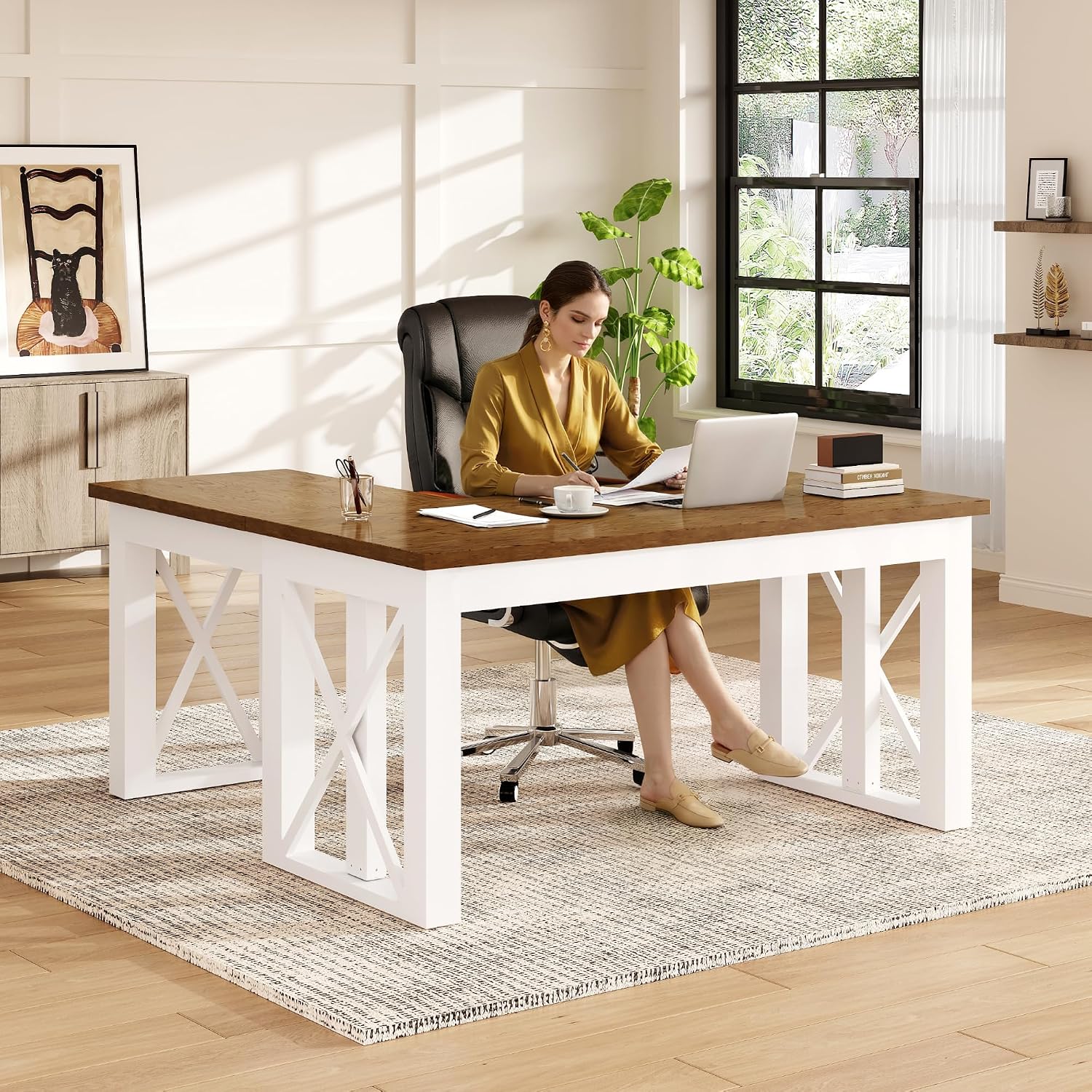 Desk Setup L Shaped - L-vormig sta-bureau met lade, 55x48 inch