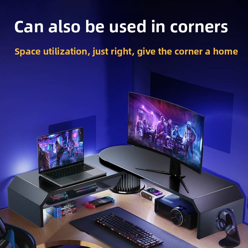 Desk Setup Living Room - Gaming Dubbele Monitorstandaard Kantoor Schermverhoger Ondersteuning