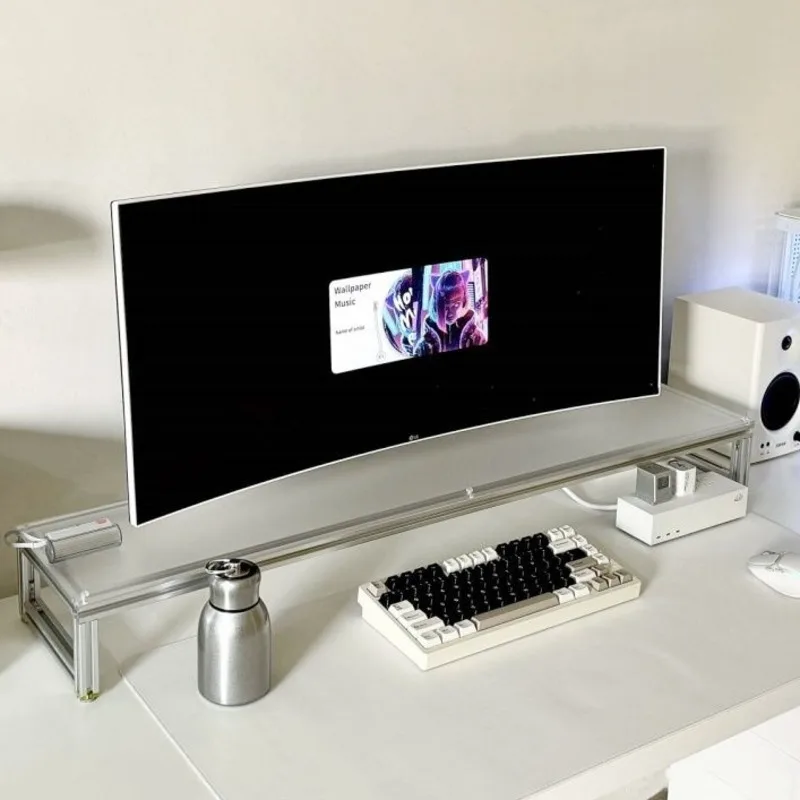 Desk Setup Living Room - Aluminium monitorstandaard Acryl desktopverhoger Laptopplankorganisator Strakke