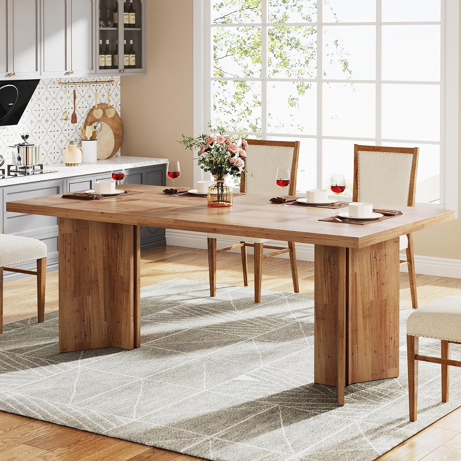 Desk Setup Living Room - Grote rechthoekige houten eettafel voor 4