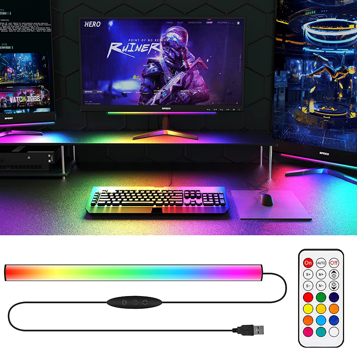 Setup Desk Monitor - Onder monitor lichtbalk RGB Dreamcolor Ambient