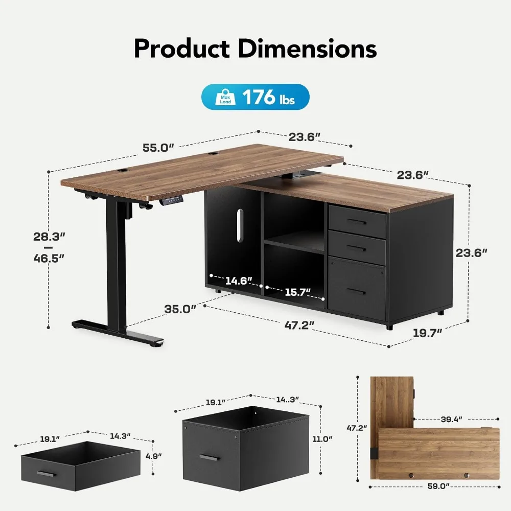 HUANUO 55 Inch L-vormig sta-bu - Desk Setup L Shaped recensie en prijs