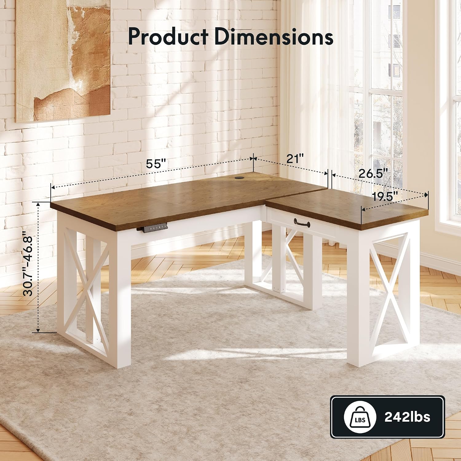 L-vormig sta-bureau met lade,  - Desk Setup L Shaped recensie en prijs