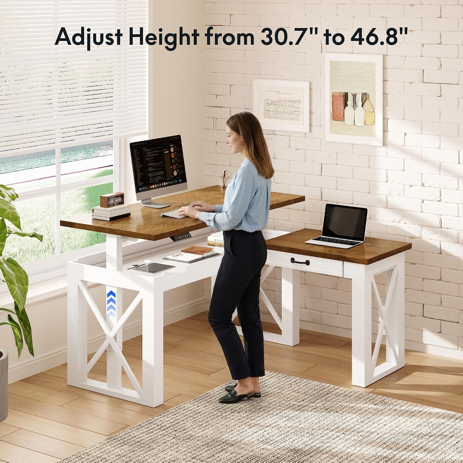 L-vormig sta-bureau met lade,  - Desk Setup L Shaped recensie en prijs